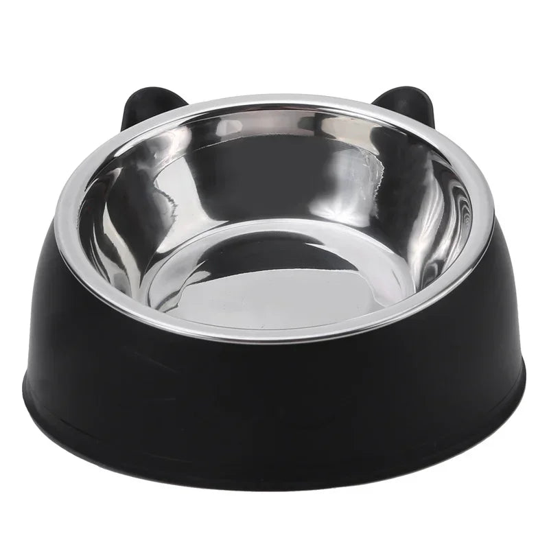 Stainless Steel Tilted Cat Food Bowl Cat Ears Design Slanted Mouth Feeder Pet Food Water Supplies Feeders Dog Bowl Cat Supplies