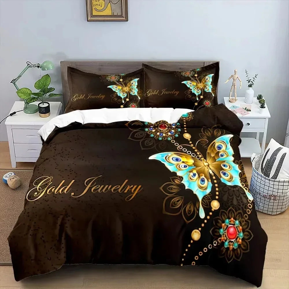 3D Butterfly Flowers Duvet Cover Luxury Home Bedding Set 3 Piece Set with 2 Pillowcases Zipper Family Colleague Christmas Gift