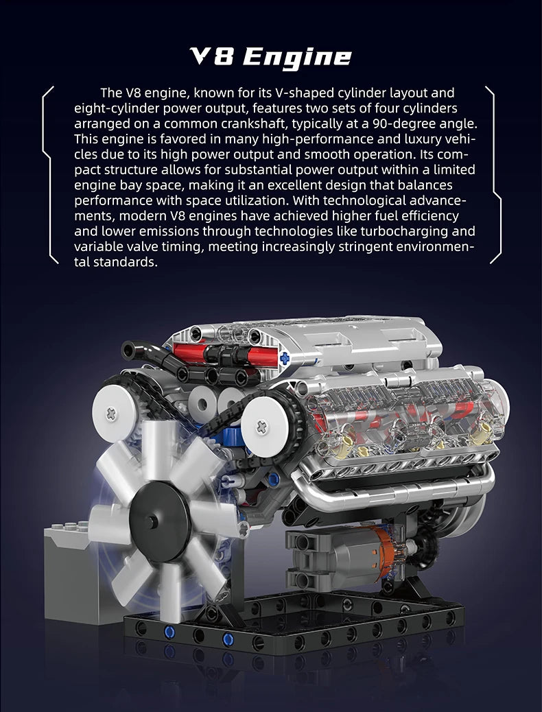 Mould King 10088 The V8 Engine Building Block Assembly Technical Car Brick Set Educational Car Engine Toys Kids Christmas Gift