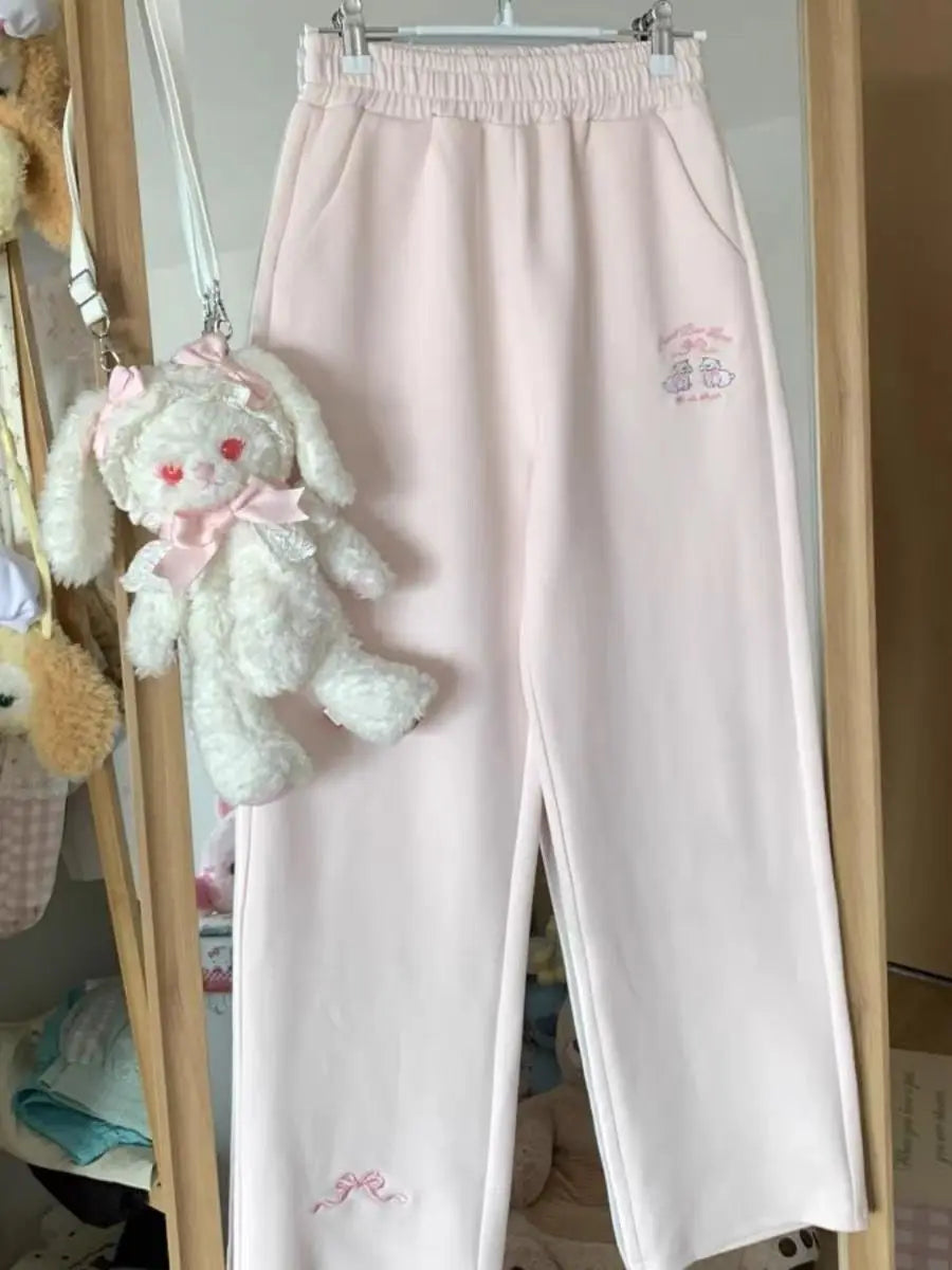 Sweet Girl Cute Straight Pants Spring New Casual All Match Sports Sweatpants Elastic Waist Cartoon Y2k Aesthetic Women Pants