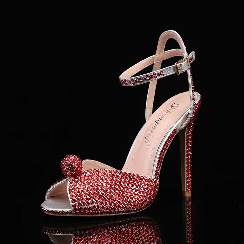 Fashion High Quality Wedding Shoes Women Pearls Studs Luxury Peep Toe White High Heels Buckle Designer Woman Sandal 43 Zapatos