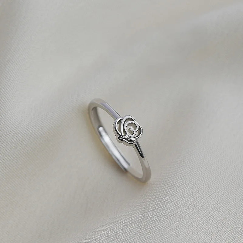 Vintage Rose Flower Rings For Women Korean Style Adjustable  Sakura Princess Finger Ring Bride Wedding Engagement Party Jewelry