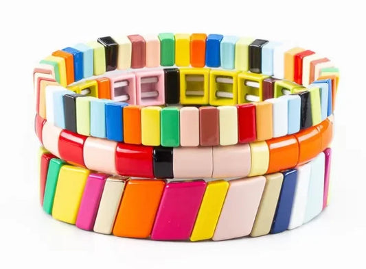 2022 New Fashion Enamel Rainbow Tile Hand Bracelet Colorful Enameled Elastic Bead Bracelet Jwelry for Women Accessories Suit