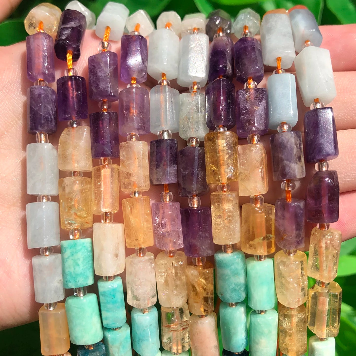 Natural Stone Bead Black Tourmaline Cylinder Shape Loose Spacer Beads for Jewelry Making DIY Bracelet Necklace Accessories 7.5''