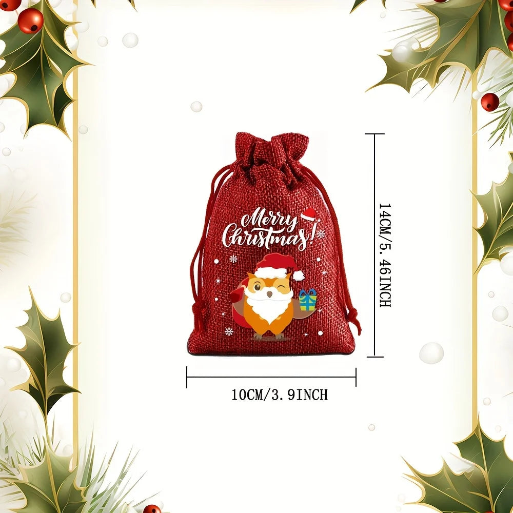 12 Pieces Christmas Gift Bags with Drawstring Christmas Linen Bags for Advent Calendar Fabric Bag Cookie Candy Pouch