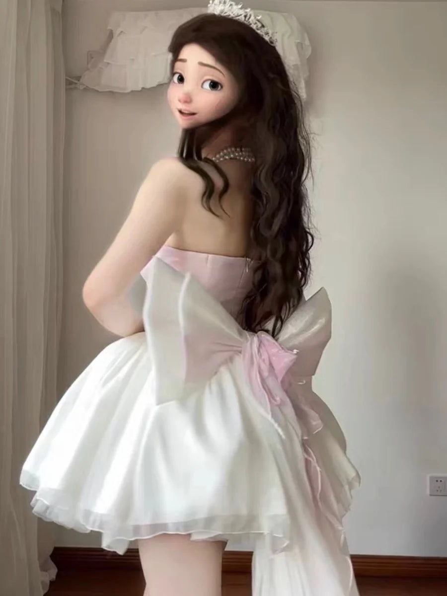 Tube Top Dress Sweet Japanese Lolita Heavy Industry Birthday Dresses Waist Thin Bow Trailing Fluffy Princess Vestidos For Women