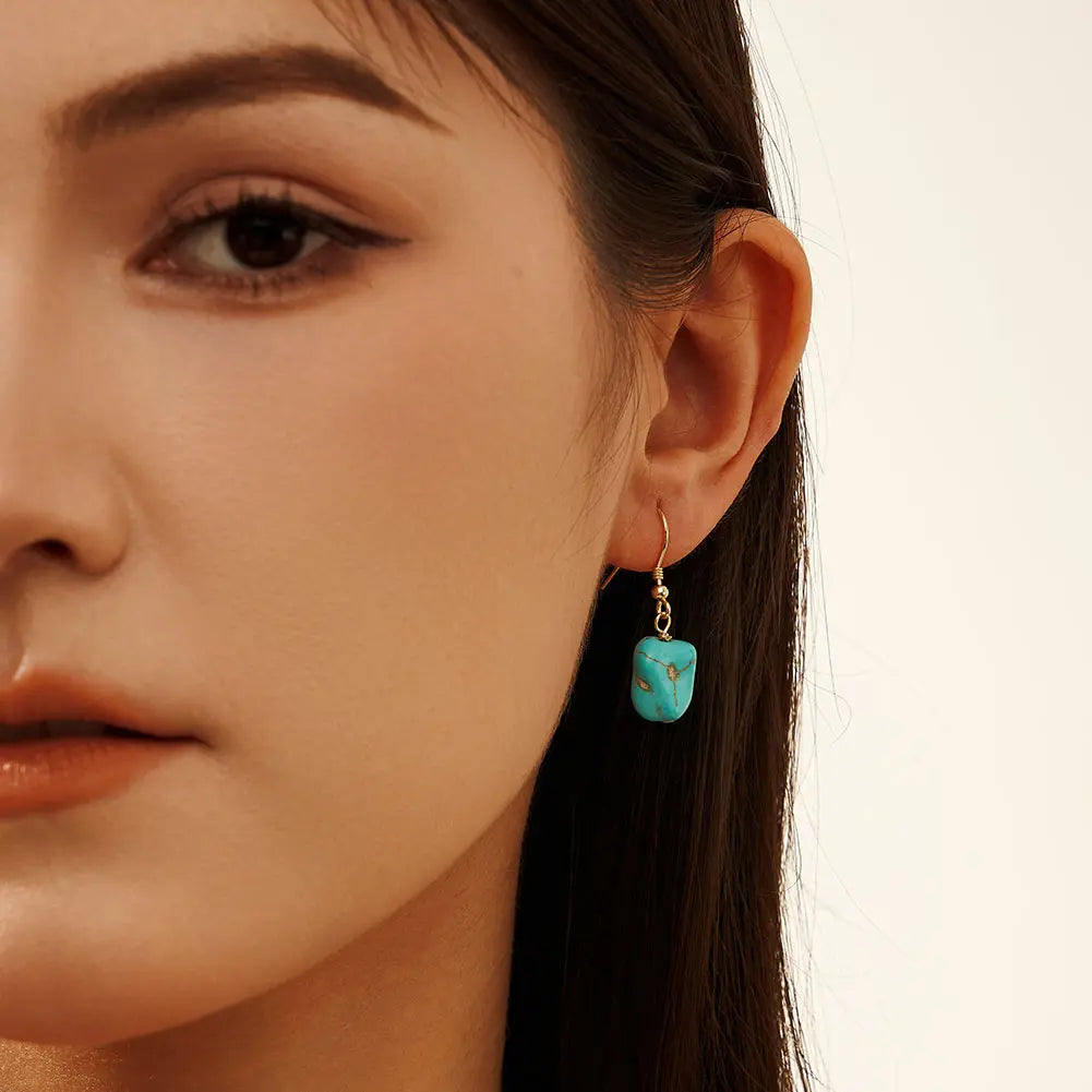 ORSA JEWELS 14K Gold 925 Sterling Silver Dangle Earrings Hand-picked Square Turquoise Drop Earring for Women Jewelry Gift GME45