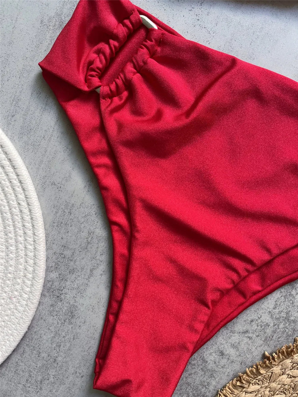 Brown Shiny U Shaped Bikini High Waist Sexy Swimsuit Women 2025 Wrinkled Solid Swimwears Bathing Suit Bandeau Bikinis Sets Mujer