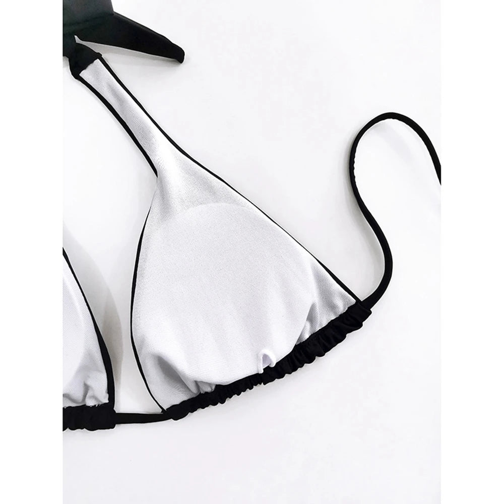 Sexy Halter Bikini Swimsuit Women Low Waisted 2025 New Black/Red/Rose Beach Bathing Suit Bandage Brazilian Swimwear Two Pieces