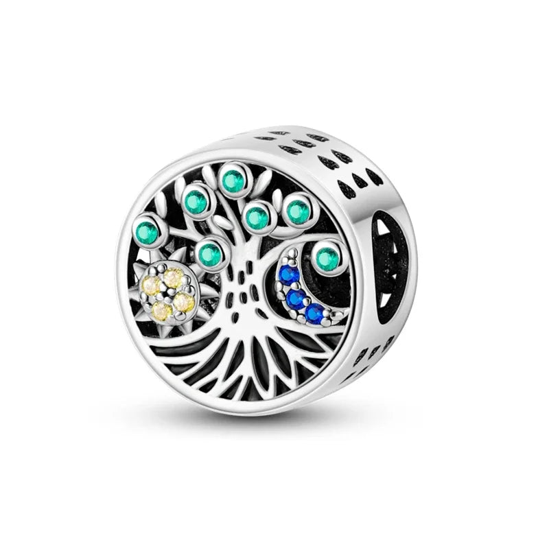 925 Sterling Silver Green Series Flower Tree Apple Pendant DIY Fine Beads Fit 4MM hole diamete Charms Bracelet Women Jewelry Diy