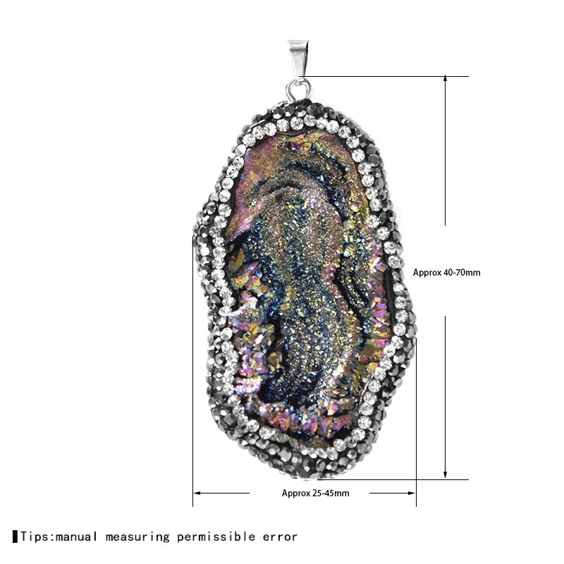 Micro Inlay Rainbow Sun Agate Galaxy Necklace for Women Ladies Irregular Rough Stone Pendant Reiki Healing Crystal Jewelry