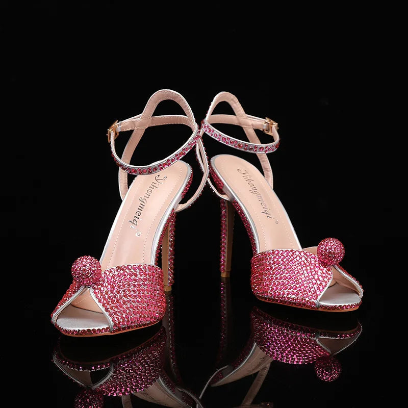 Fashion High Quality Wedding Shoes Women Pearls Studs Luxury Peep Toe White High Heels Buckle Designer Woman Sandal 43 Zapatos