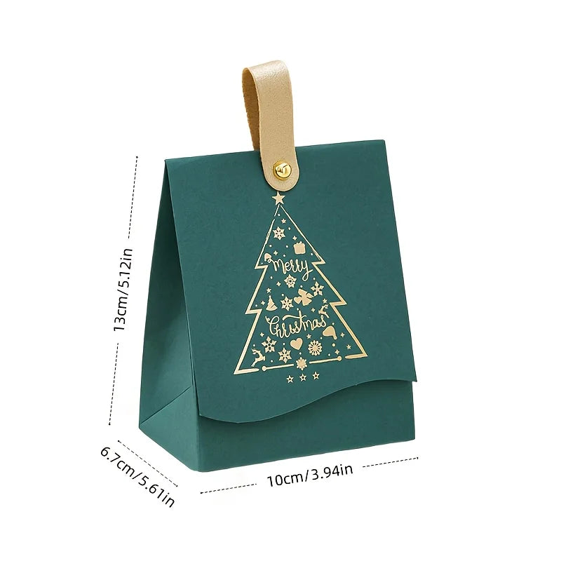 10pcs Christmas gift boxes - with leather handles, festive Christmas tree design, suitable for cookies, Christmas decorations