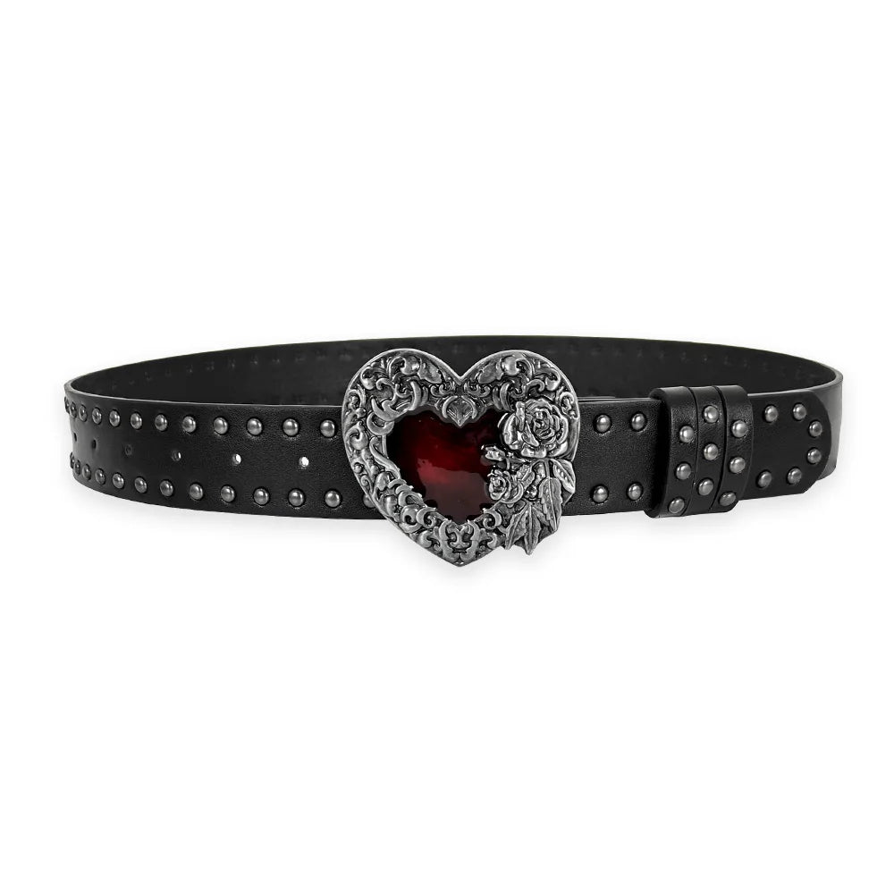Unisex Jeans Belt sword red heart Gothic Y2k Fashion Belts For Women Designer Luxury Black Rivet Punk Accessory Men's Belt Male