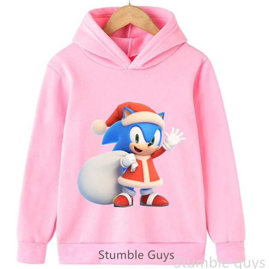 Anime Sonic Kids Hoodie Trucksuit Autumn Boys Girls Cartoon Clothes Christmas Gift Cool Match Sneakers Sweatshirt
