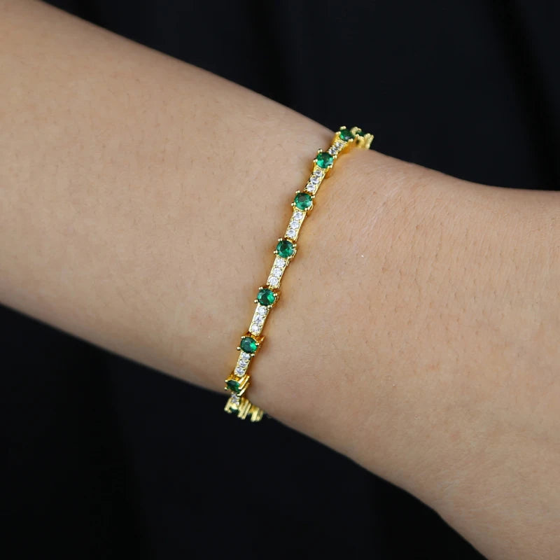 Gold Color Colorful Fashion Women Jewelry Rainbow Blue Red Green CZ Bar Geometric Charm Link Chain Bracelet