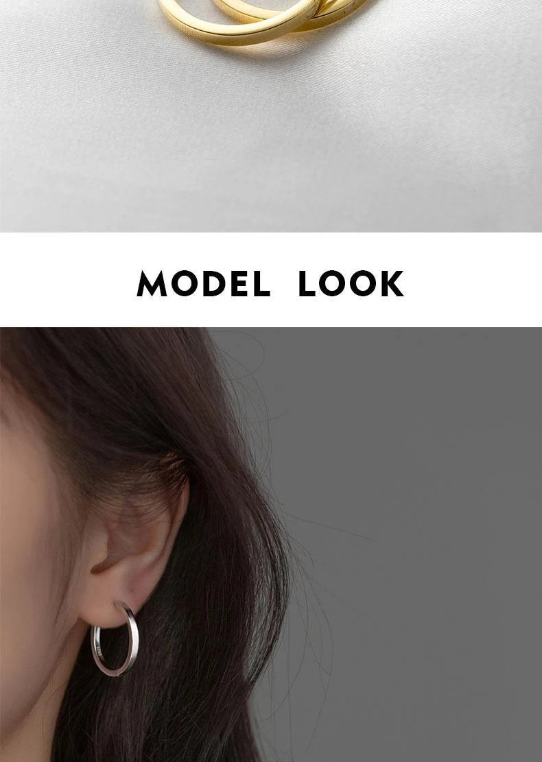 Modian Solid 925 Sterling Silver 2CM Smooth Minimalist Simple Ear Pave Setting Stud Earrings for Women Fine Party Jewelry