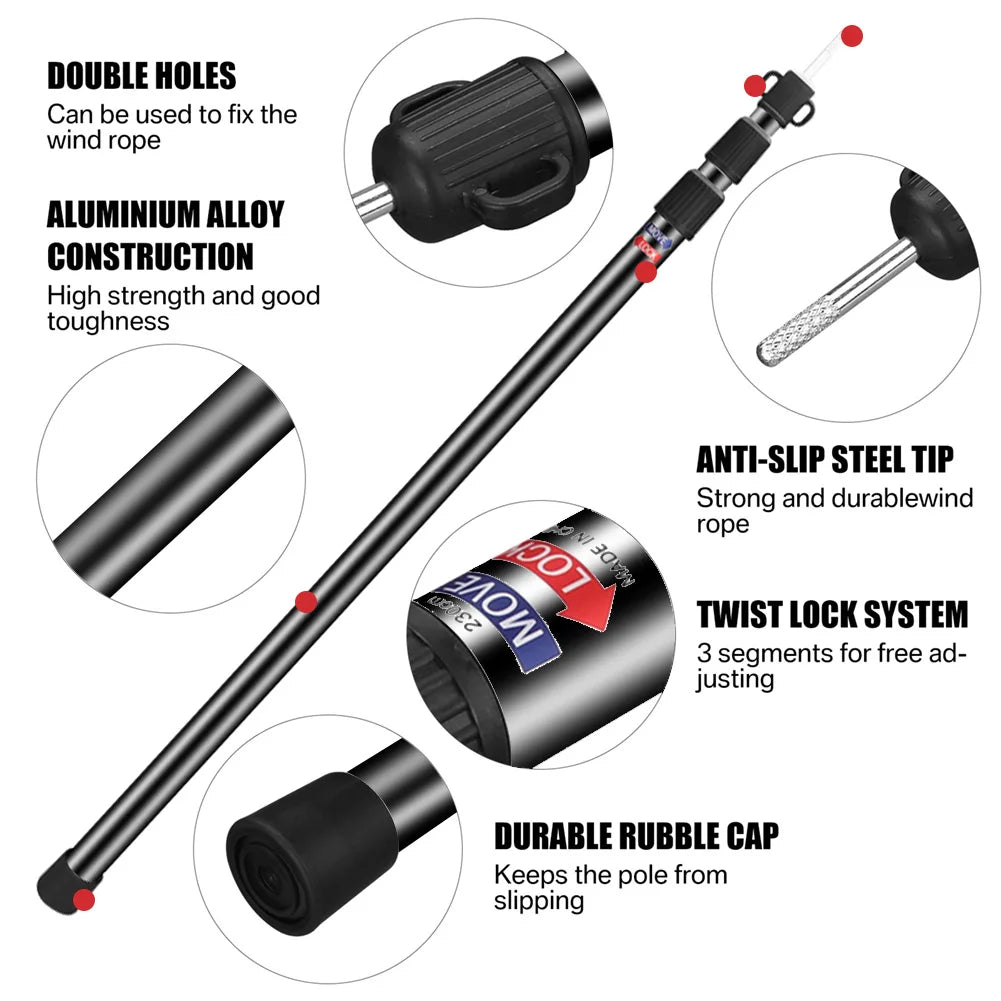 Set of 2 Tarp Poles Telescoping Camping Replacement 3-Section Aluminum Tent Rods for Rain Fly Camping Shelter Awning Canopy