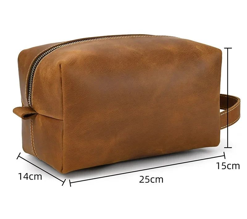 Fashion High Quality Small Travel Bag Crazy Horse Leather Travel Wallet Storage Bag Washing Make Up Bag For Travel toiletry