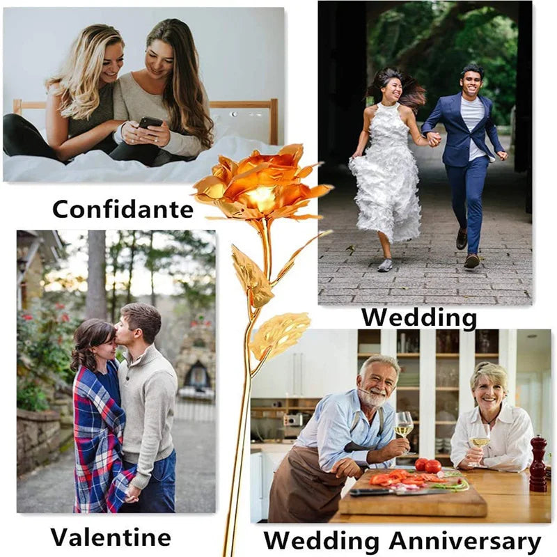 Artificial Rose Flowers 24K Foil Plated Rose Valentines Day Christmas Gift for Wife Mother Lasting Forever Love Golden Flower