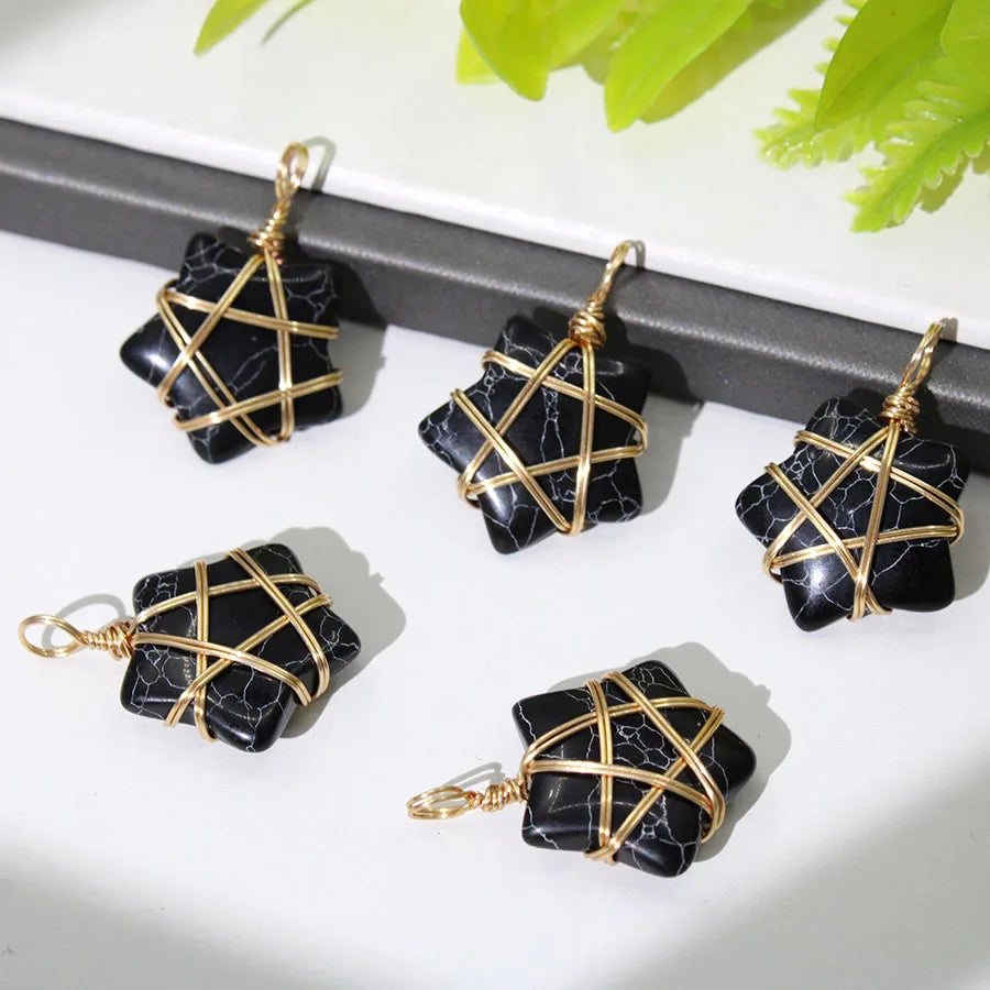 20Pcs Natural Stone Crystal Star Pendant Hand Wired Wrap Gemstone Charm for DIY Necklace Jewelry Making Christmas Gift accessory