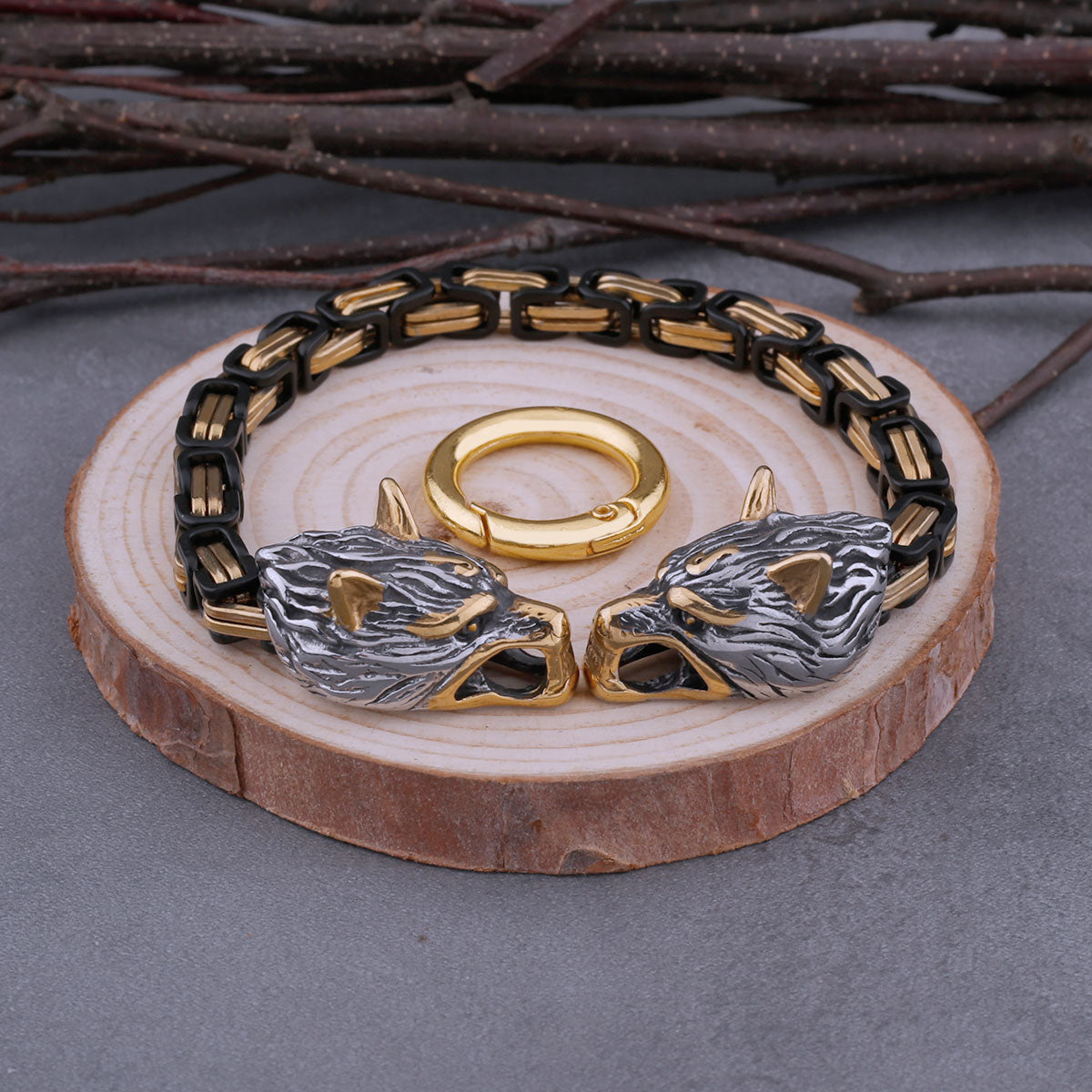 Viking Wolf Head Men's Bracelet Never Fade Hip Hop Rock Glamour Biker Fashion Bracelet Stainless Steel Jewelry Gift With Box