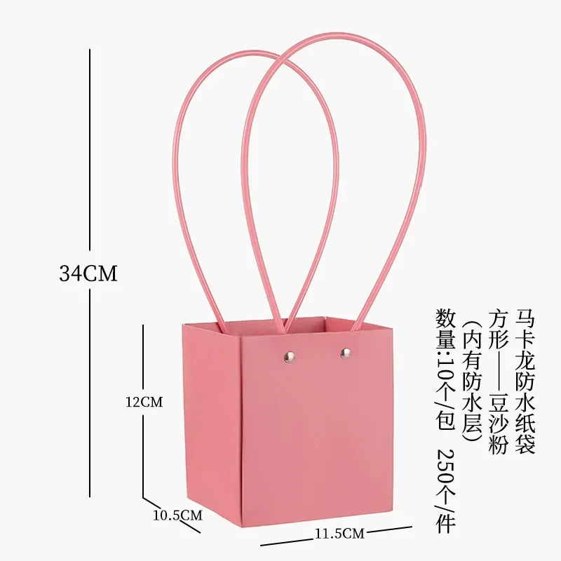 10pcs Christmas Gift Flower Kraft Paper Handbag Flower Arrangement Portable Box Rectangular Trapezoidal Flower Handheld Gift Box