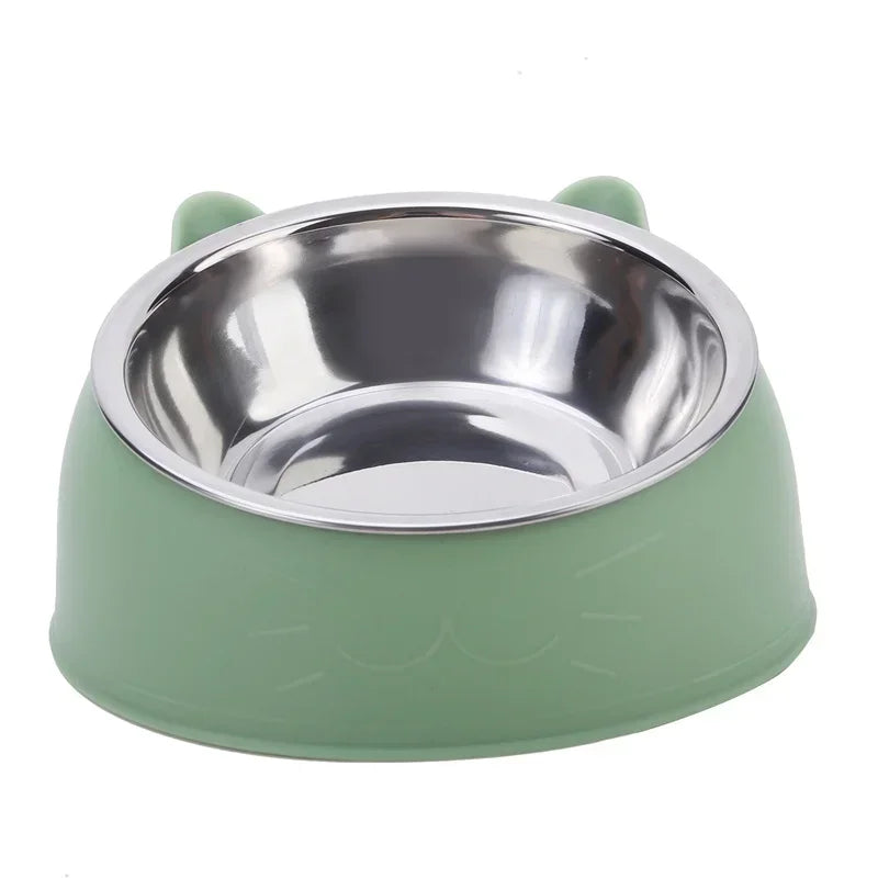 Stainless Steel Tilted Cat Food Bowl Cat Ears Design Slanted Mouth Feeder Pet Food Water Supplies Feeders Dog Bowl Cat Supplies