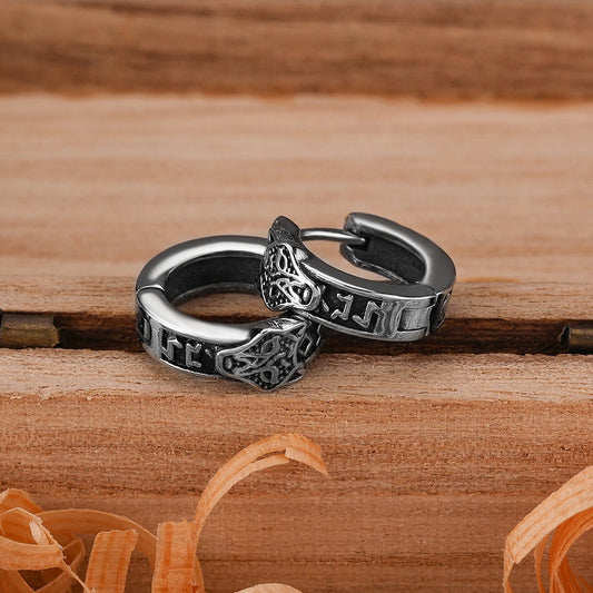 Stainelss Steel Viking Wolf Head Hoop Earrings Men Women Punk Hip Hop Earring Jewelry Party Wedding Gift for Boys