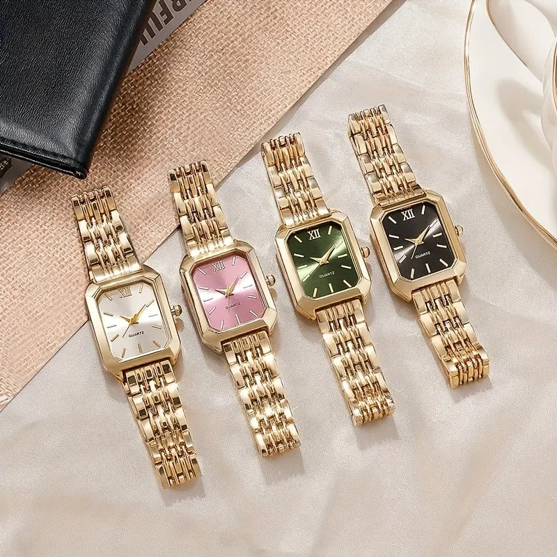 2pcs Women'S Watch Set - Elegant Square Quartz Watches with Stainless Steel Bands, Perfect Gift for Her, Giving Best Gift Sets