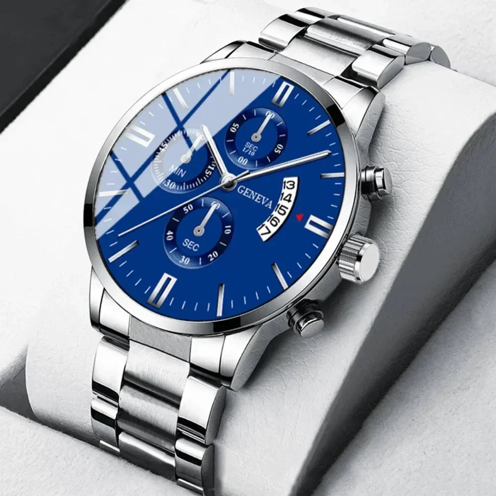 3pcs/set Fashion Business Men's Watch Calendar Alloy Male Watch Bracelet Necklace Jewelry Set Deal Choice for Gifts To Men