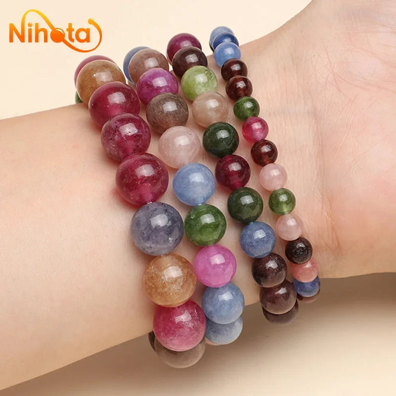 Genuine Tourmaline Chalcedony Bracelets For Women Exquisite Healing Stone Jewelry Craft Brcelets Bangles For Girls Lovers Gifts