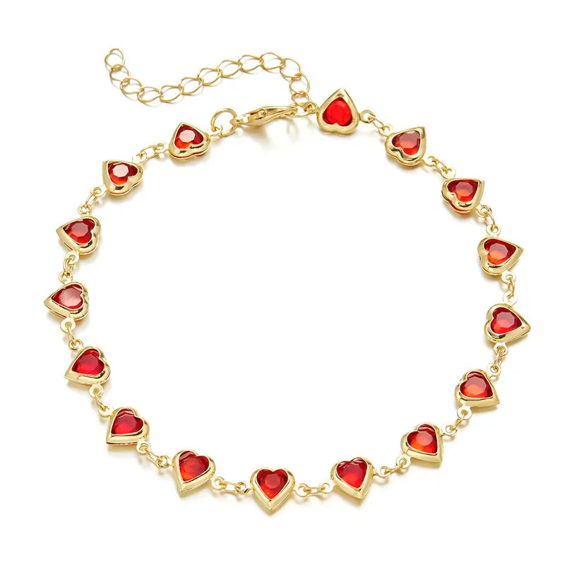 Exquisite Boho Candy Color Heart Shaped Crystal Bracelet for Women Fashion Charm Zircon Butterfly Pearl Metal Chain Bracelets