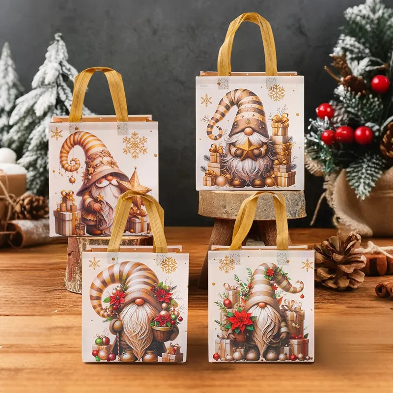 4pcs Christmas Gift Packaging Bags Dwarf Non-Woven Tote Bag with Handle 2025 Christmas Decoration For Home New Year Gift Bags