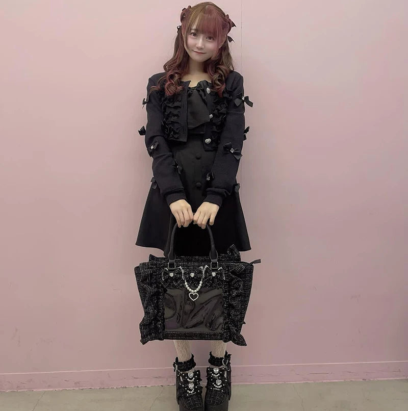 Japanese Style Mine Ita Bag Ruffled Lace Women Girls Rhienstone Pearl Bowknot Square Tote Shoulder Portable Bolso Handbags