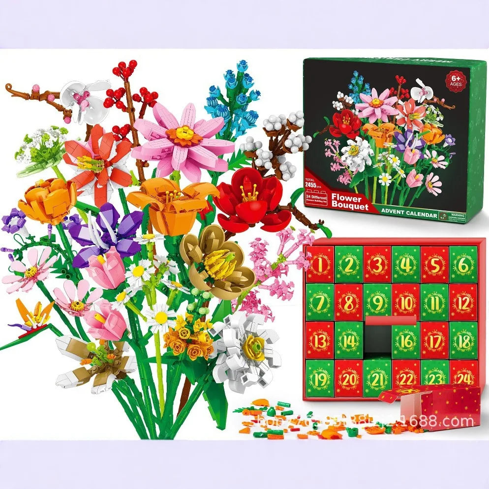 Flower Bouquet Countdown flower bouquet building blocks blind box Christmas gift