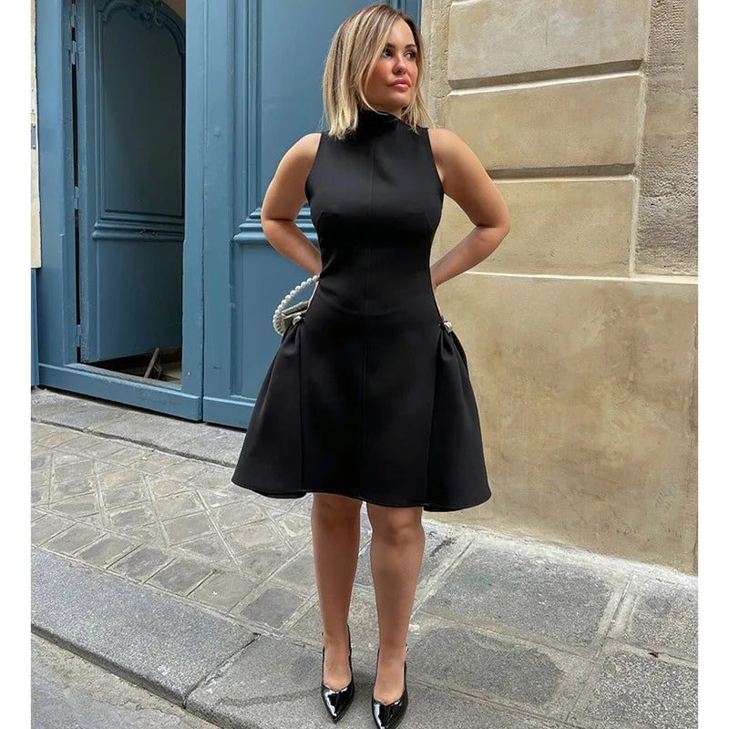 Vintage Brown Long Dress Women's Elegant Loose Diagonal Neck Black Metal Buckle Maxi Dresses Female 2025 Summer Evening Party
