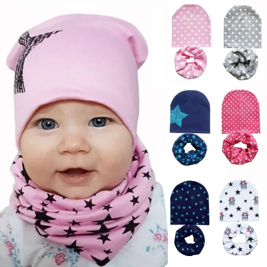 Star Print Cotton Baby Hat Autumn Winter Baby Girls Hat Boys Cap Toddlers Infant Cap Scarf Children Bonnet Hats