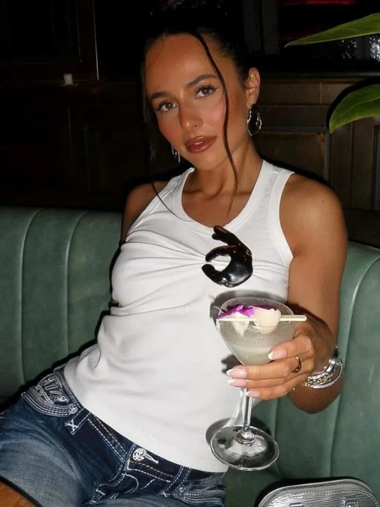 Sequined Tank Top Women Edgy Clothes Y2k Accessories Sleeveless Ropa De Mujer Solid Color Camison Verano Slim Fit Streetwear