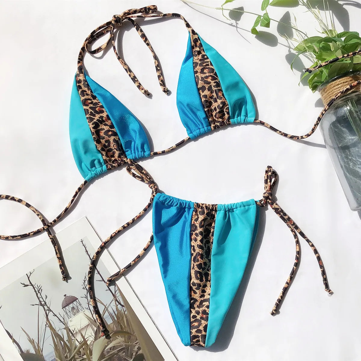 Bikini 2025 Sexy Women 3 Colour Patchwork Leopard Swimwear Swimsuit Halter Female Beach Bikinis Set Bathing Suit Banadores Mujer