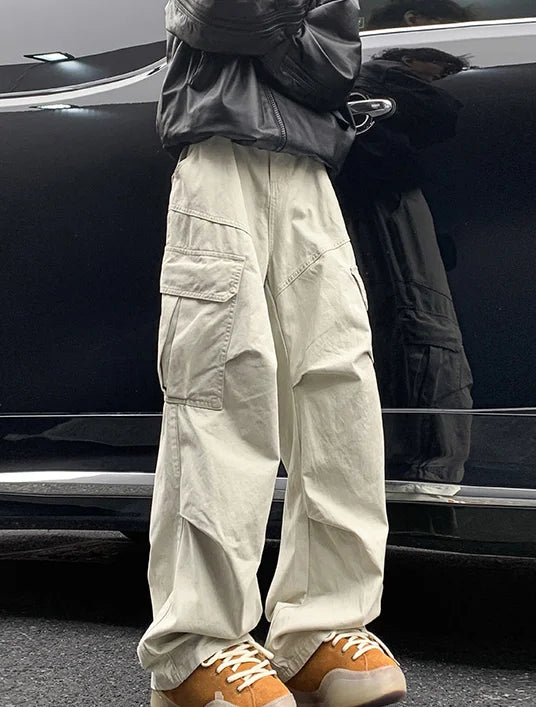 Spring Big Pocket Men's Cargo Pants Japanese Y2k Harajuku Loose Straight Wide Leg Trousers Baggy Pants Man Hip Hop Sweatpants