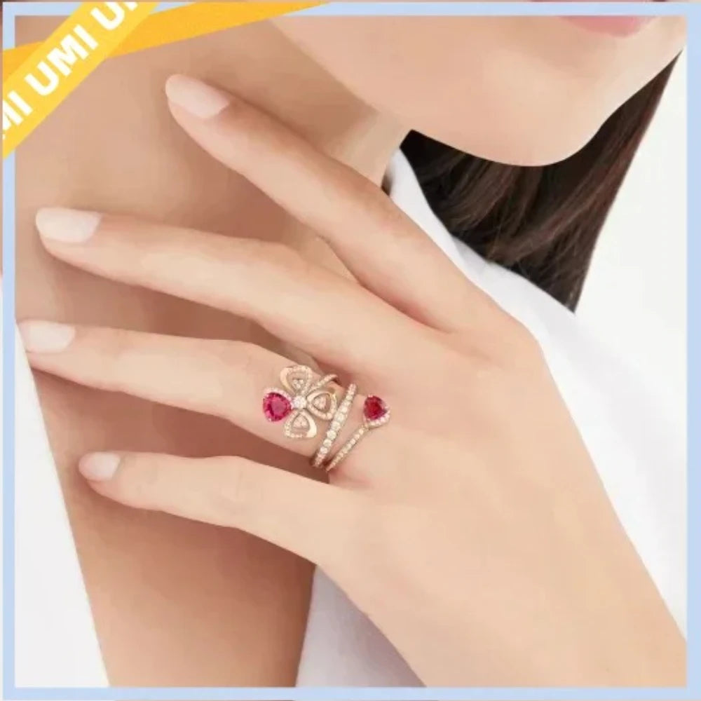 S925 Noble and Luxurious 18k Red Tourmaline Ring - Essential Jewelry for High End and Gorgeous Workplace Parties - Holiday Gift