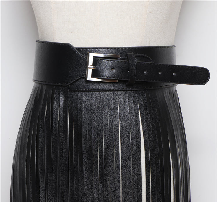 Street Shot Model Style Belt European American Fashion Extra Long Tassel Waistband Women's Waist Seal Leather Cummerbunds Skirt
