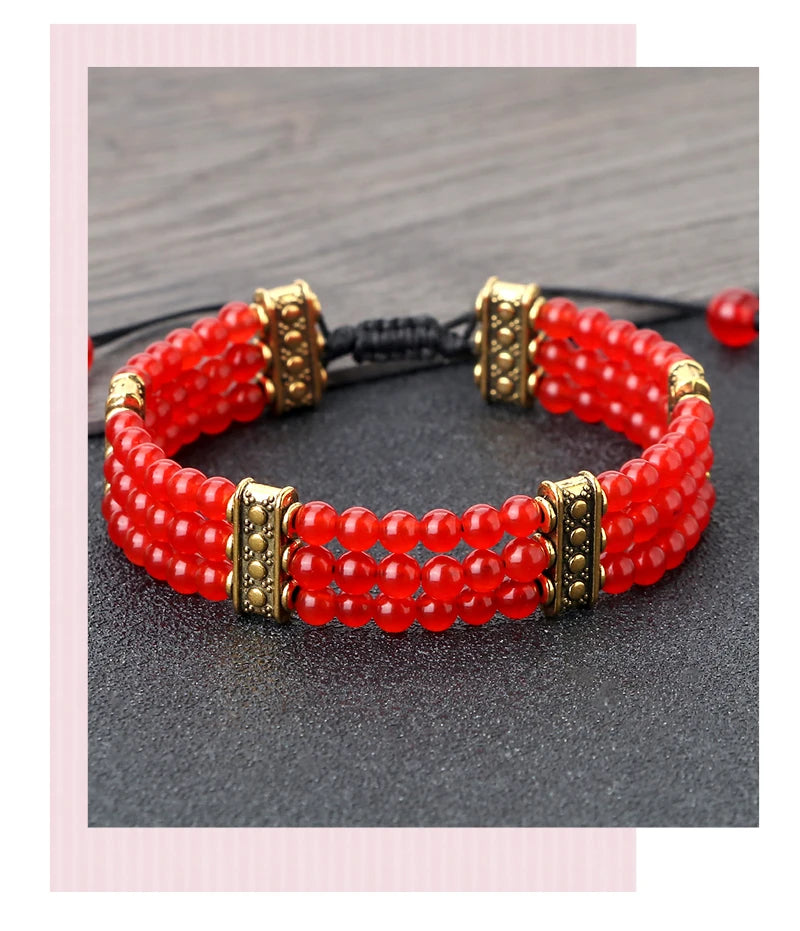 Natural Stone Beads Bracelet 4mm Malachite Black Lava Yoga Energy Hot Couple For Women Men Jewelry Braided Rope Knot Bangle Gift