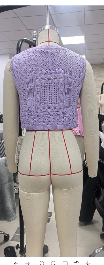 Combhasaki Women Summer Y2K Square Shaped Knitted Crop Tank Tops Irregular Hem Hollow Out See-through Pullover Sweater Vest