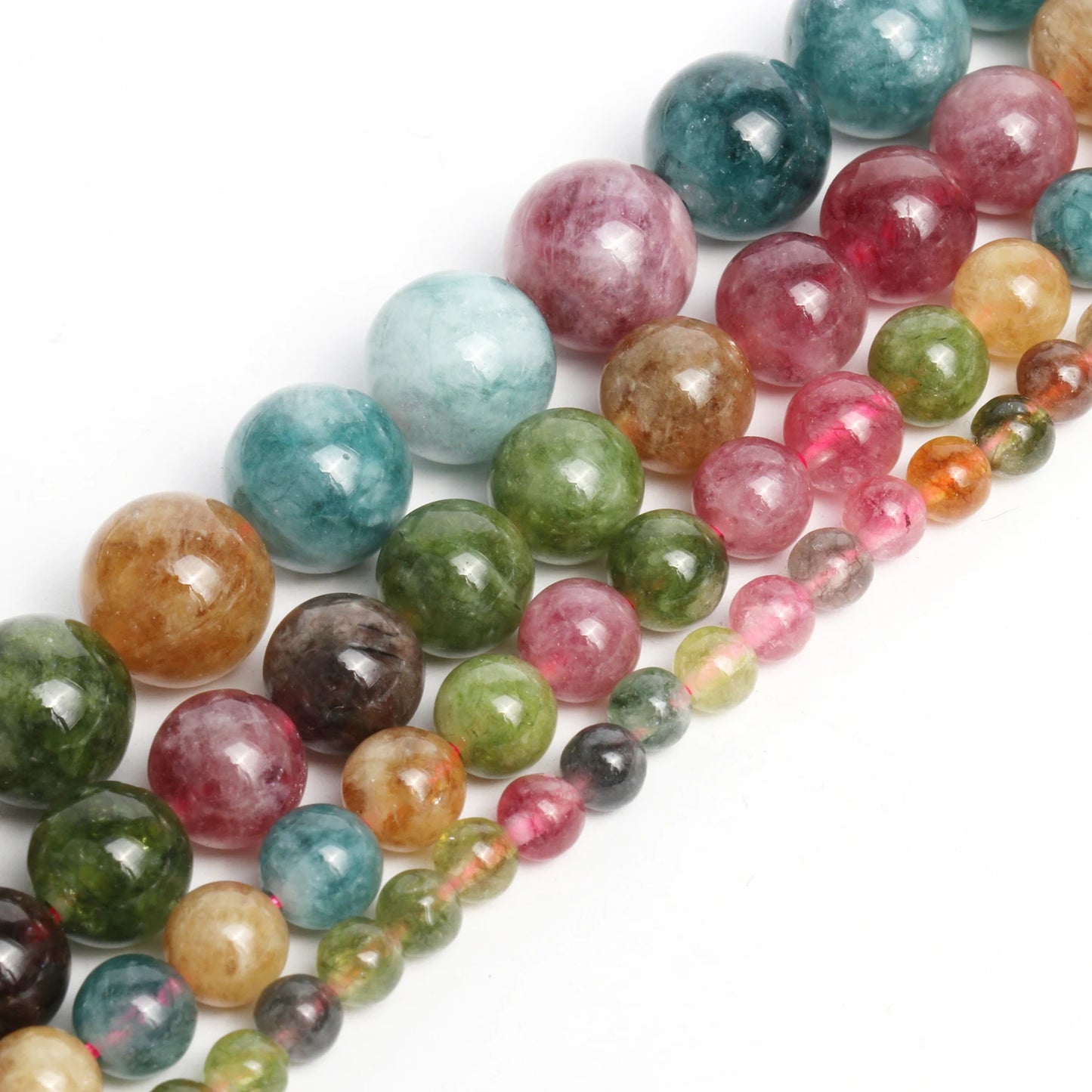 4/6/8/10mm High Qulity Tourmaline Beads Natural Stone Round Colorful Loose Beads for Jewelry Making Supplier Bracelets Accessory