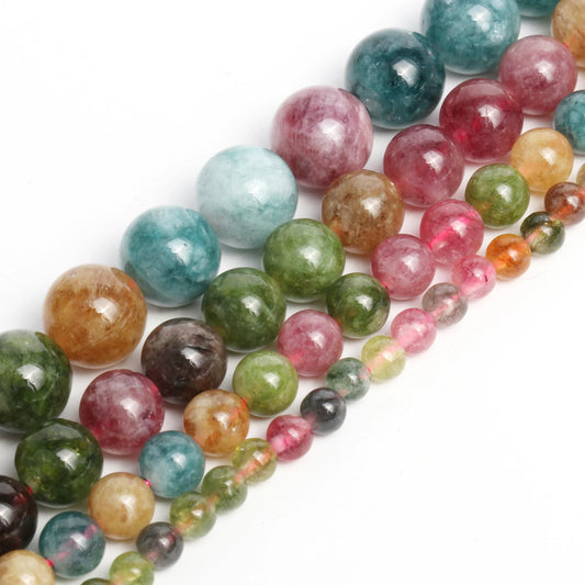 4/6/8/10mm High Qulity Tourmaline Beads Natural Stone Round Colorful Loose Beads for Jewelry Making Supplier Bracelets Accessory