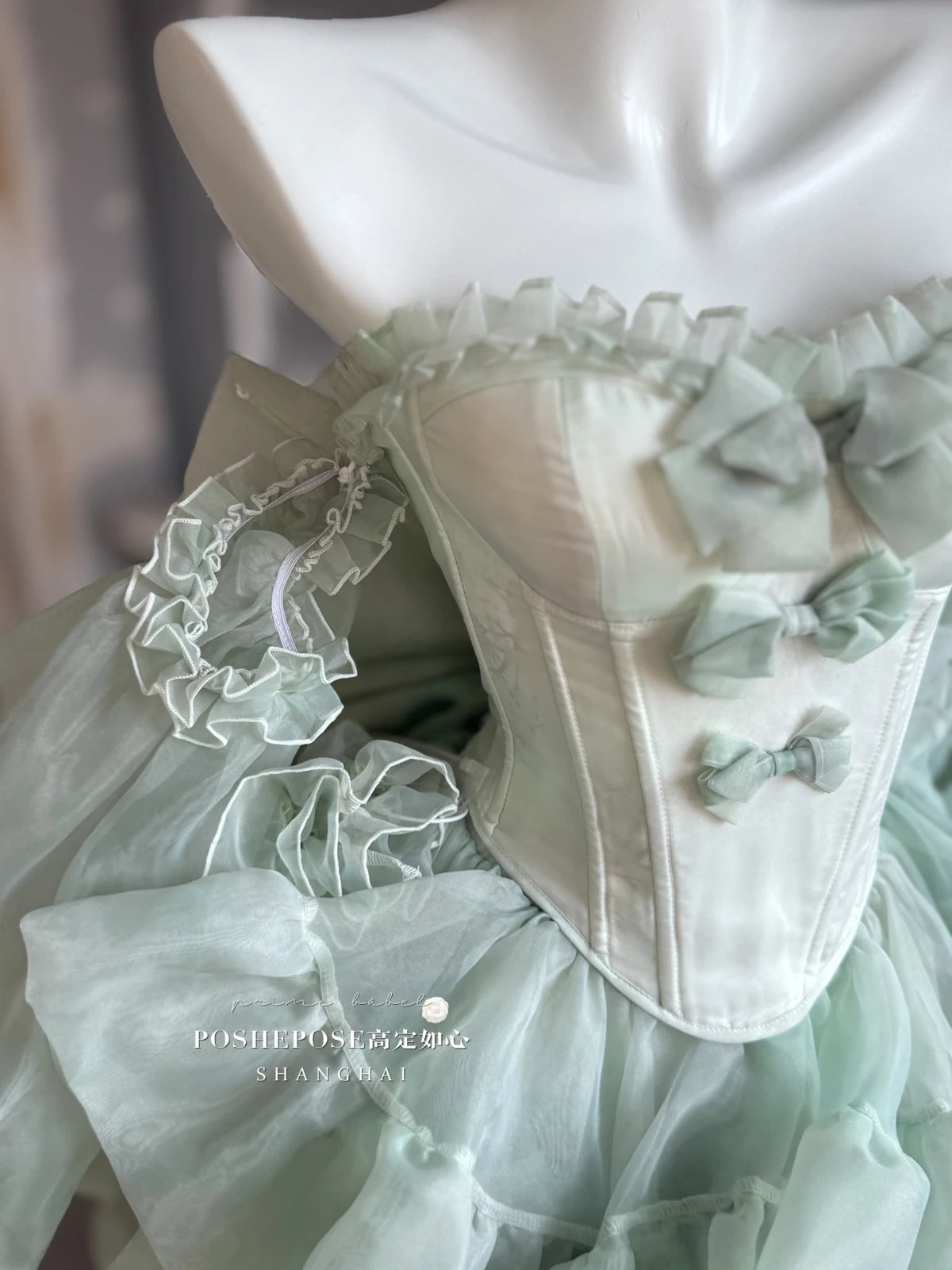 High Street Women's Mint Green Strapless Bowknot Sweet Fairy Organza Dress 2024 New Elegant Big Bow Trailing Party Wedding Dress