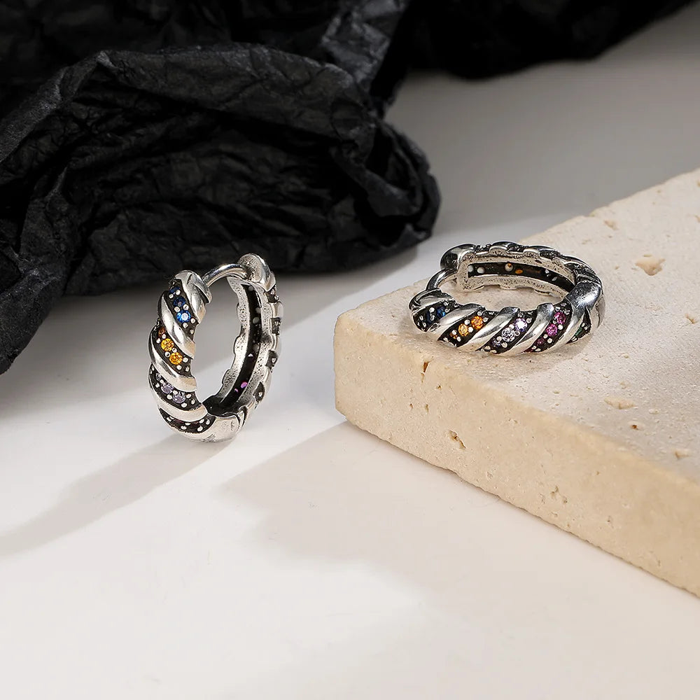 925 Sterling Silver Rainbow Zircon Ring Earrings For Women Wedding Luxury Designer Jewelry Accessories Wholesale