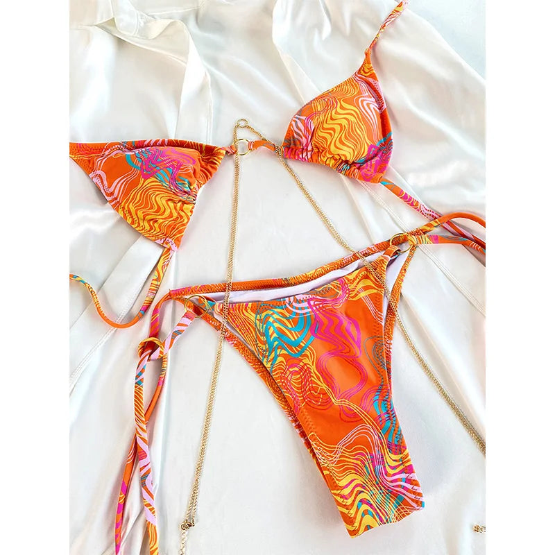 Miyouj Bandage Bikinis Sexy Swimwear Women Swimsuit Triangle Bikini Sets 2025 Bathing Suits Micro Thong Print Swimsuits